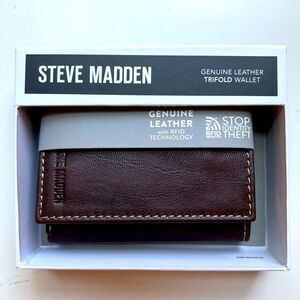 Steve Madden Brown Trifold Genuine Leather Wallet